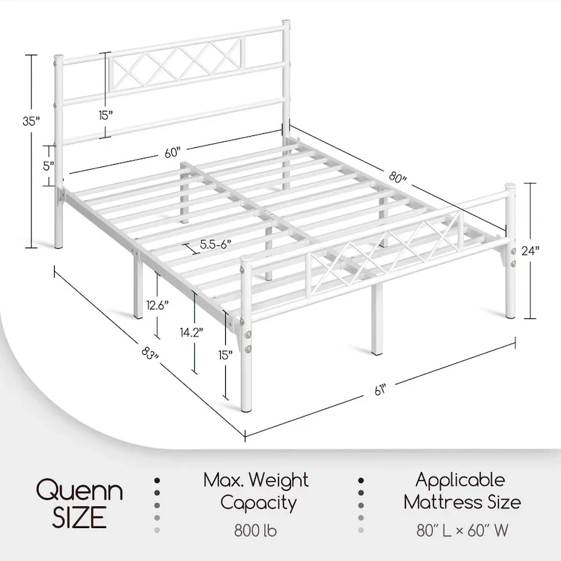 Metal Bed Frame with Slatted Base