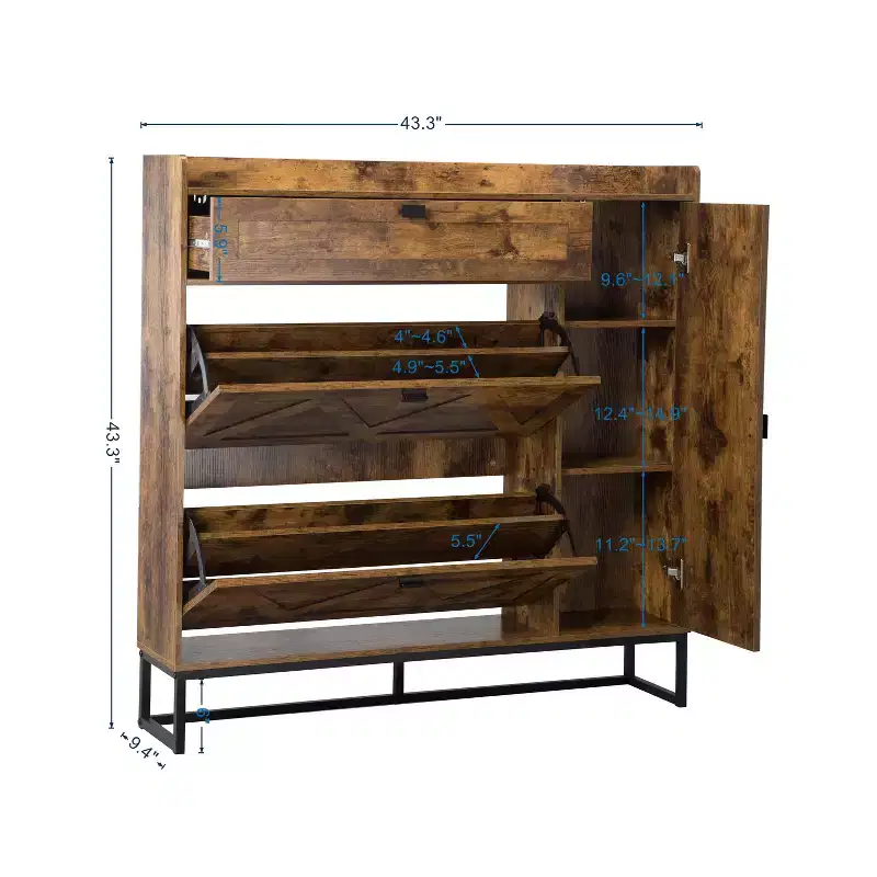 Slim Shoe Cabinet with 2 Flip Drawers & Side Cabinet, Space-Saving Entryway & Closet Organizer