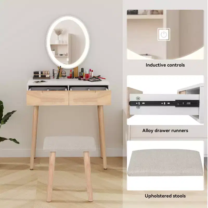 31.5 Natural Wood Makeup Vanity Desk Set