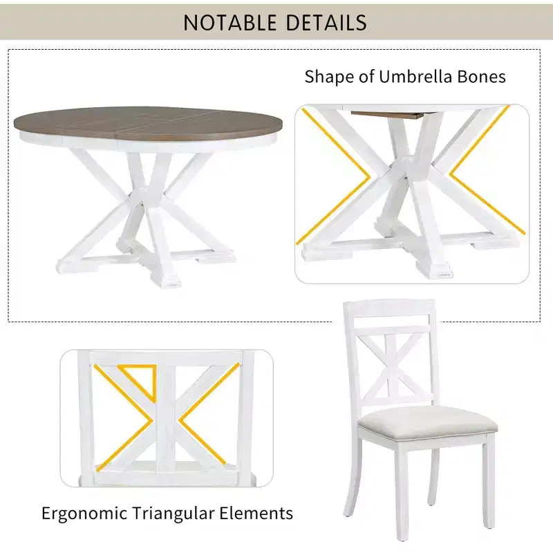 Whisen 5-Piece Extendable Wood Dining Table Set with 4-Upholstered Chairs