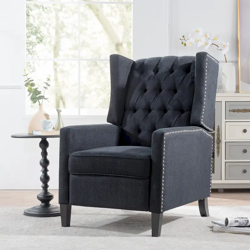 27 Wide Upholstered Manual Recliner, Wing Sofa Chair with Wood Legs