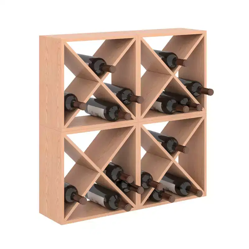 24 Bottle Stackable Modular Wine Rack, Wooden Freestanding Wine Holder Display Shelf, Wine Storage Cube for Bar Cellar Kitchen
