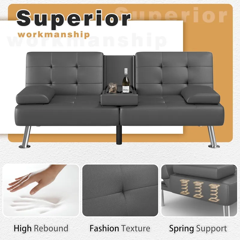 Homall Futon Sofa Bed Convertible Lounge Couch Sofa with Cupholders & Pillows