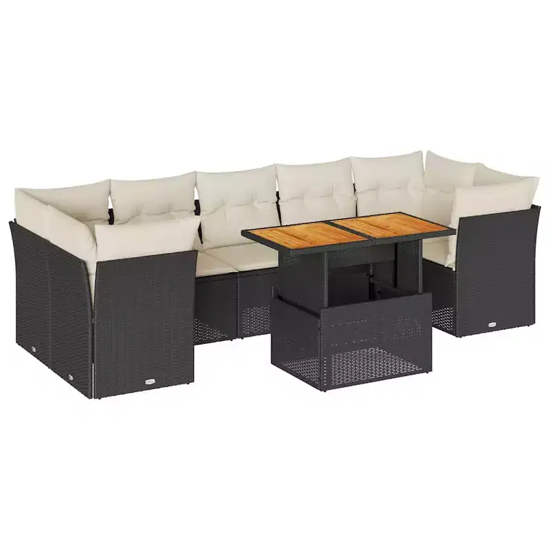 vidaXL Outdoor Sofa Set with Cushions - Modern Poly Rattan Design