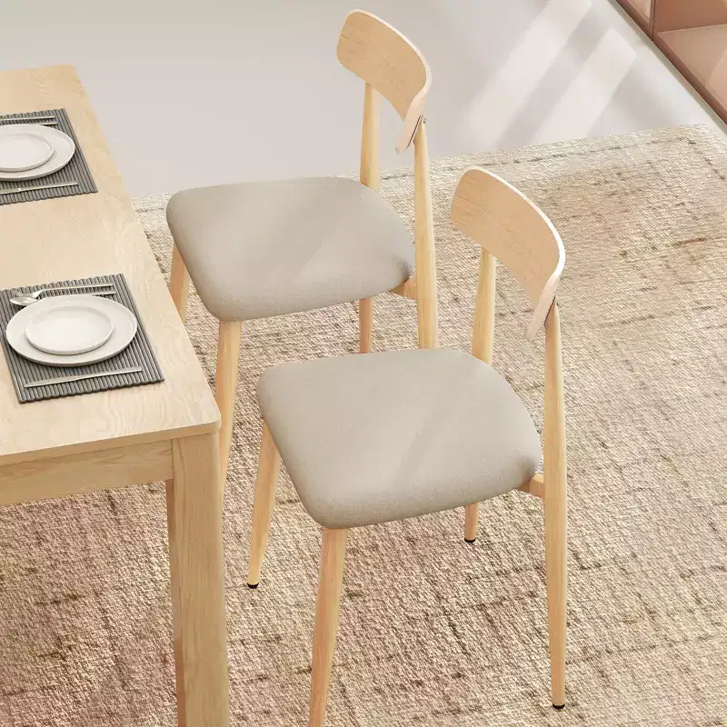 Costway Modern Upholstered Dining Chairs Set of 2 Linen Fabric Mid-Century Modern Accent Armless Chair w/ Wood-Like Metal Legs