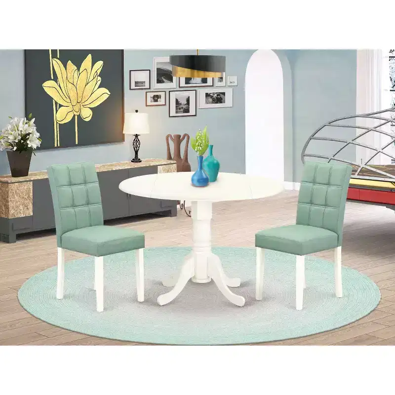 Round Dining Table Set with 2 Chairs - Linen White Kitchen Table & Chair Set