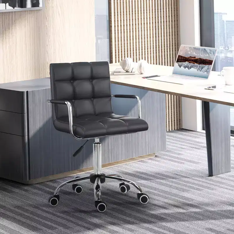 HOMCOM Modern Computer Desk Office Chair with Upholstered PU Leather, Adjustable Heights, Swivel 360 Wheels
