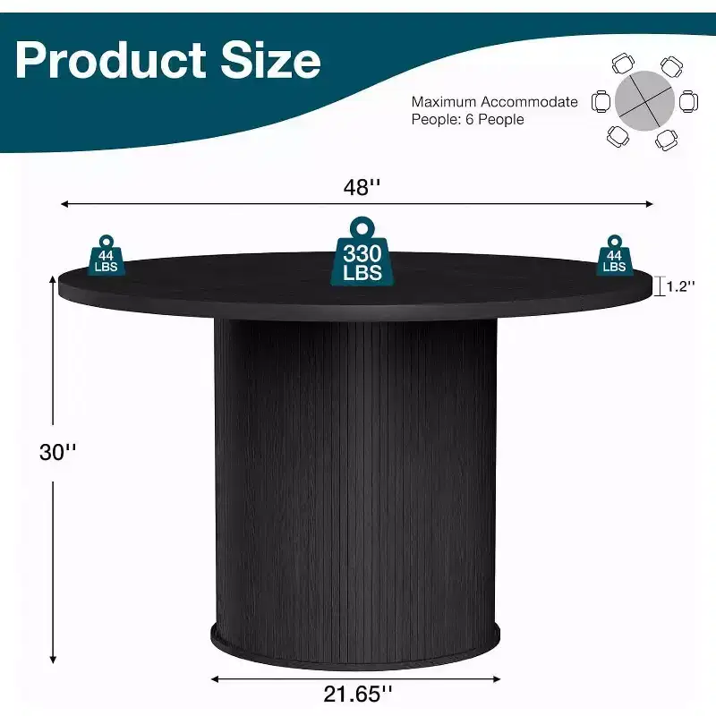 Hommpa 48 Round Dining Table - Sturdy Rubber Wood, Modern Farmhouse, Seats 4-6