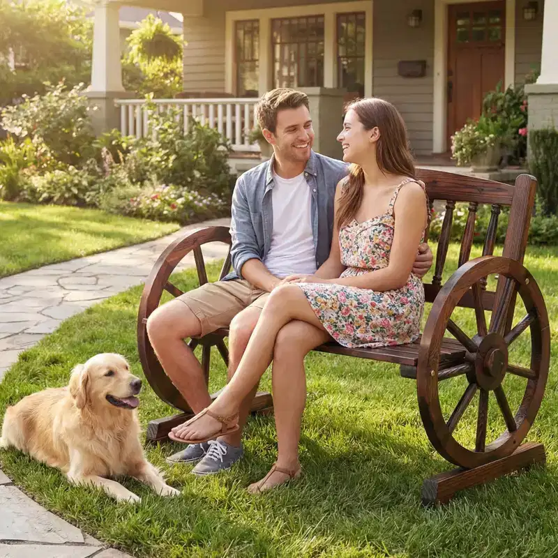 Karl Home | Rustic Wagon-Inspired Solid Wood Patio Bench