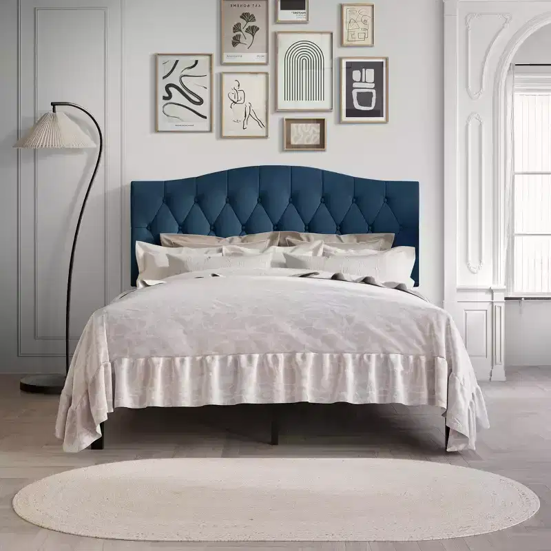 Linen Upholstered Platform Bed – Modern Low-Profile Bed Frame for Bedroom