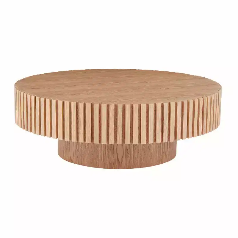 39.37 Modern Round Coffee Table for Living Room, MDF Wood Handcrafted Drum Table - Panipeachy