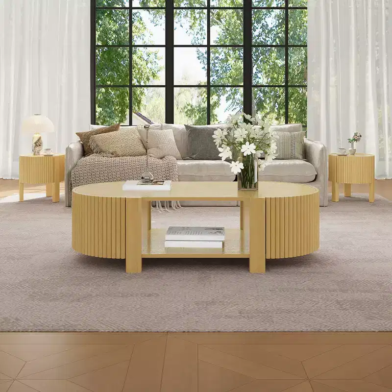 Whisen 360 Rotating Burl Wood Side Coffee Table with 2 Hidden Drawers, Modern Swivel Accent Table