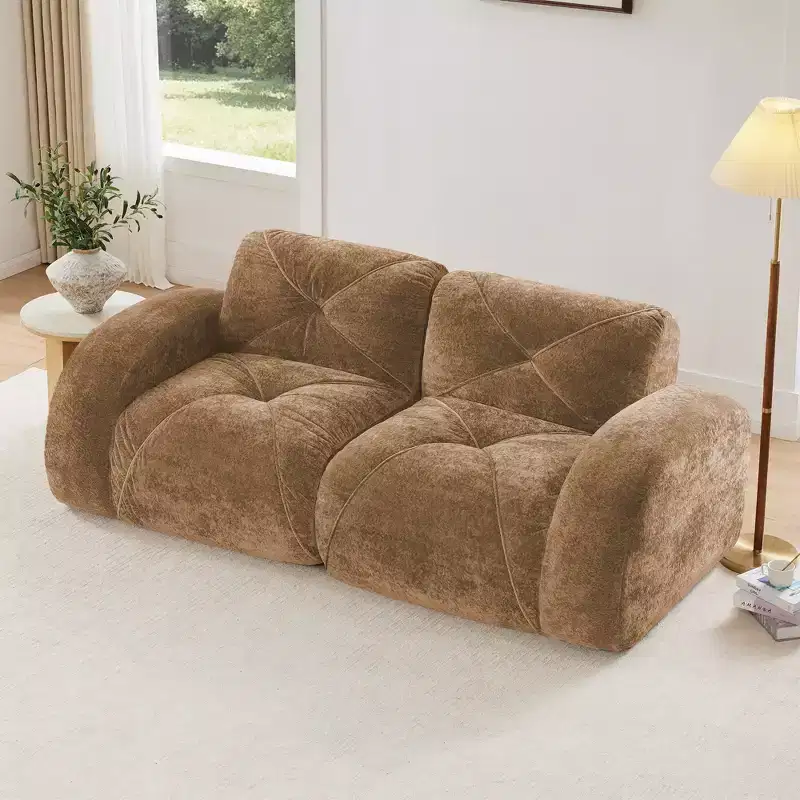 Clihome 2-Seater Tufted Sofa Couches with boneless Sofa,Soft Velvet Fabric,Bottom Anti-Slip Design,32D High Density Sponge,Ergonomic Design Bottom