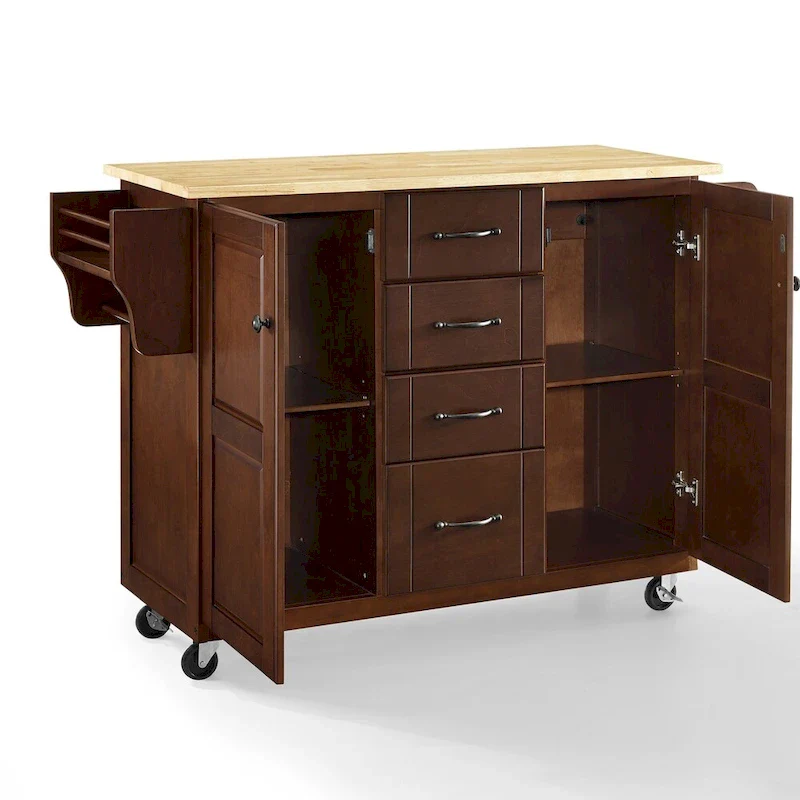 Solid Wood Kitchen Cart with Drawers and Cabinets