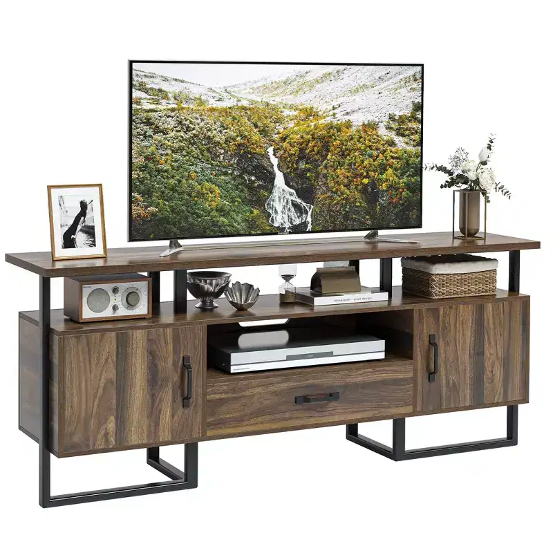 75-inch TV Stand, Mid-Century Modern Entertainment Center with Storage, Tall Media Cabinet with Drawers for Living Room