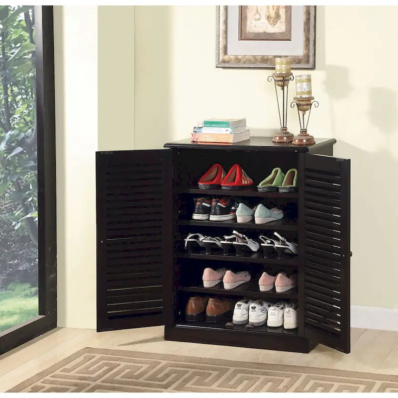30 Modern Transitional Design 1pc Shoe Cabinet Oak Finish Adjustable Shelves - N/A