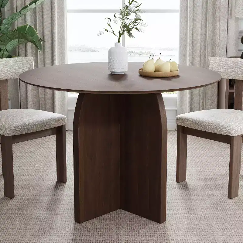 42 x42 Solid Wood Round Dining Table with Walnut Finish and Elegant Arched Legs for Modern Dining Rooms & Kitchens