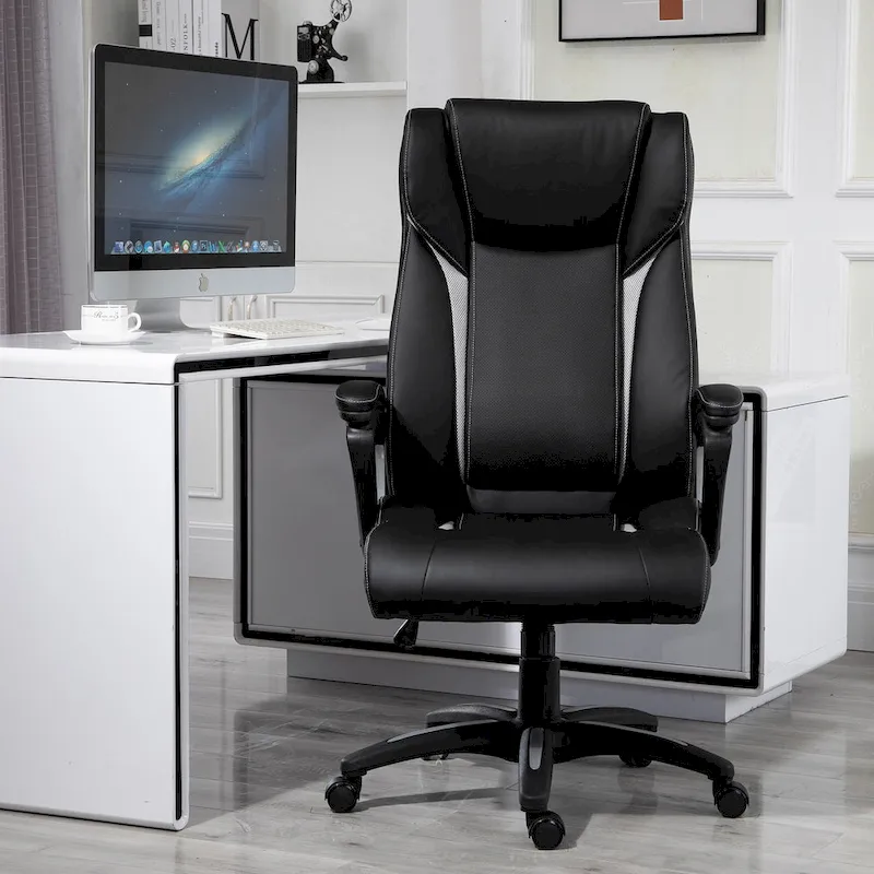Ergonomic Office Chair Adjustable Height PU Leather Rocker 360° Swivel Home Task Seat, Black