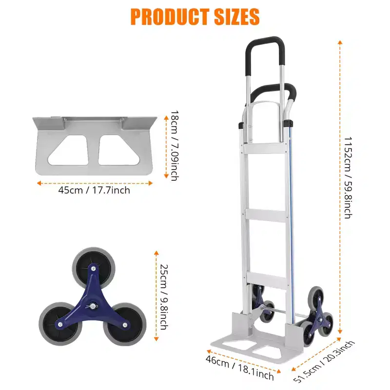 650 LB Aluminum Stair Climbing Hand Truck, Telescoping Dual Handle, Triangle Wheels, Portable Dolly for Moving, Office & Travel