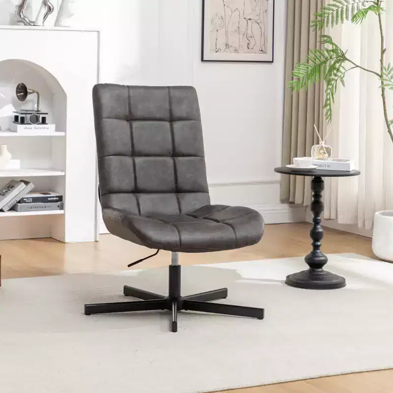 Faux Leather Tufted Swivel Accent Chair with Adjustable Height, 360° Swivel