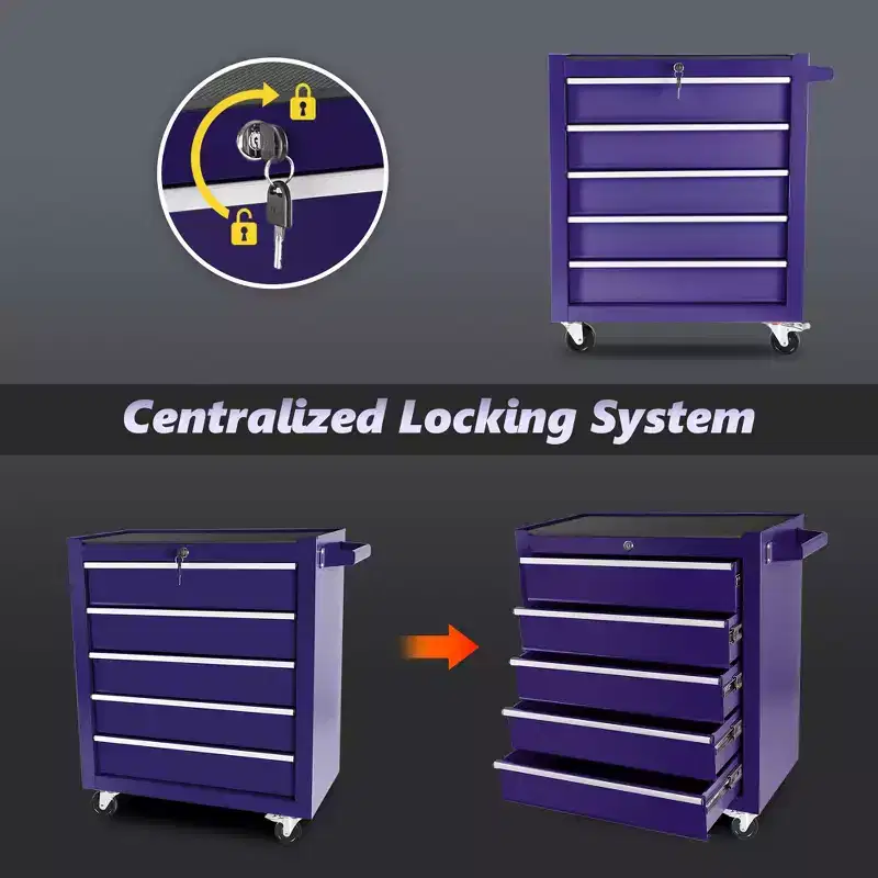 5-Drawer Steel Tool Chest with Lock – Secure Key Storage Cabinet Organizer