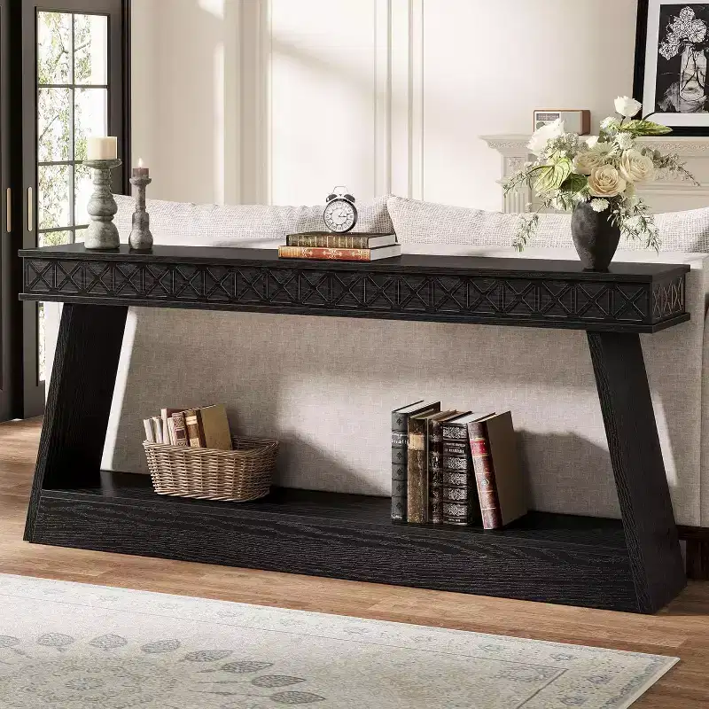Lantine 71-Inch Modern Console Table, Extra Long 2-Tier Narrow Sofa Table with Storage for Entryway, Living Room, Hallway, Foyer, Black