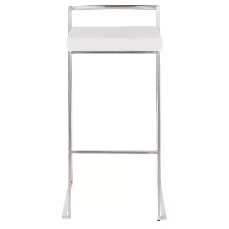 LumiSource Set of 3 Fuji Stacker Barstools Stainless Steel/White Velvet