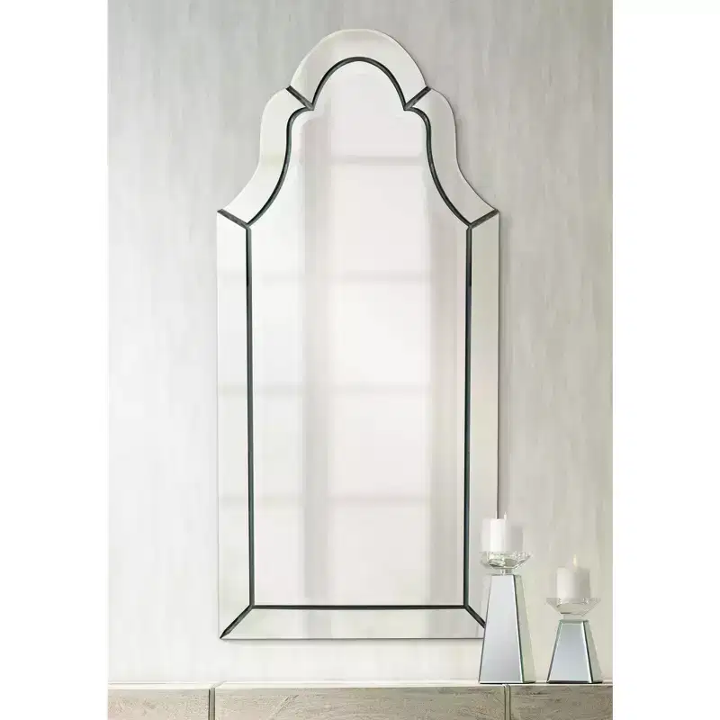 Arched Top Vanity Accent Wall Mirror Modern Beveled Polished Mirrored Glass Frame 21 Wide for Bathroom Bedroom Home