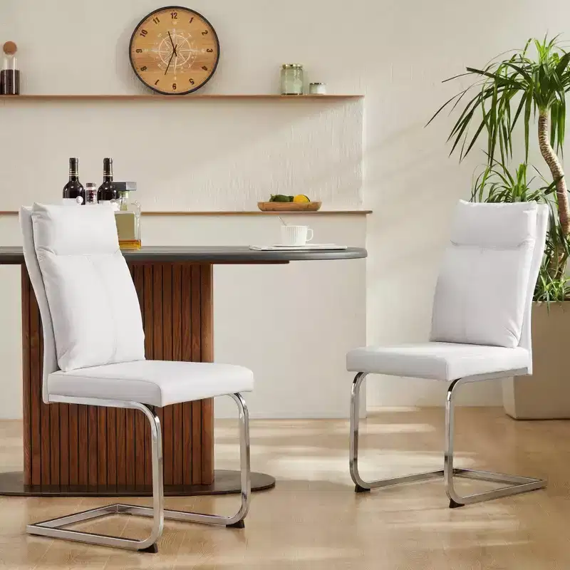 GDFStudio Olaf Modern Faux Leather Dining Chair with C-Shaped Chrome Base (Set of 2)