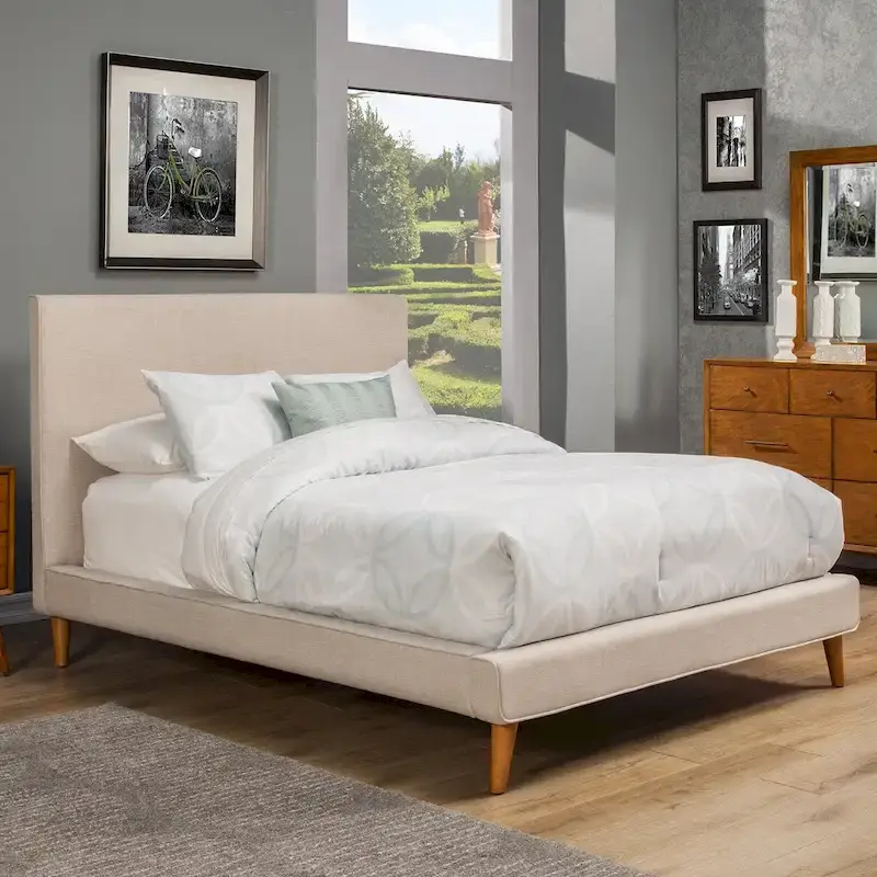 Light Grey Upholstered Platform Bed