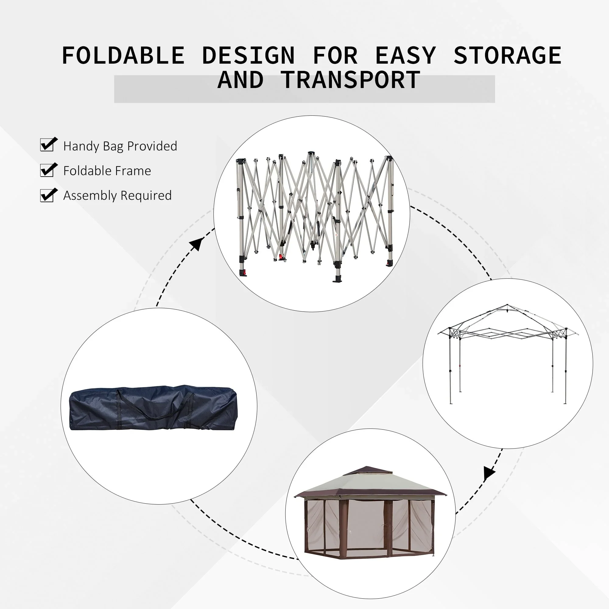 Outsunny 12 x 12 Pop Up Canopy Sun Shade Instant Tent Folding with Mesh Sidewall Netting, 3-Level Adjustable Height