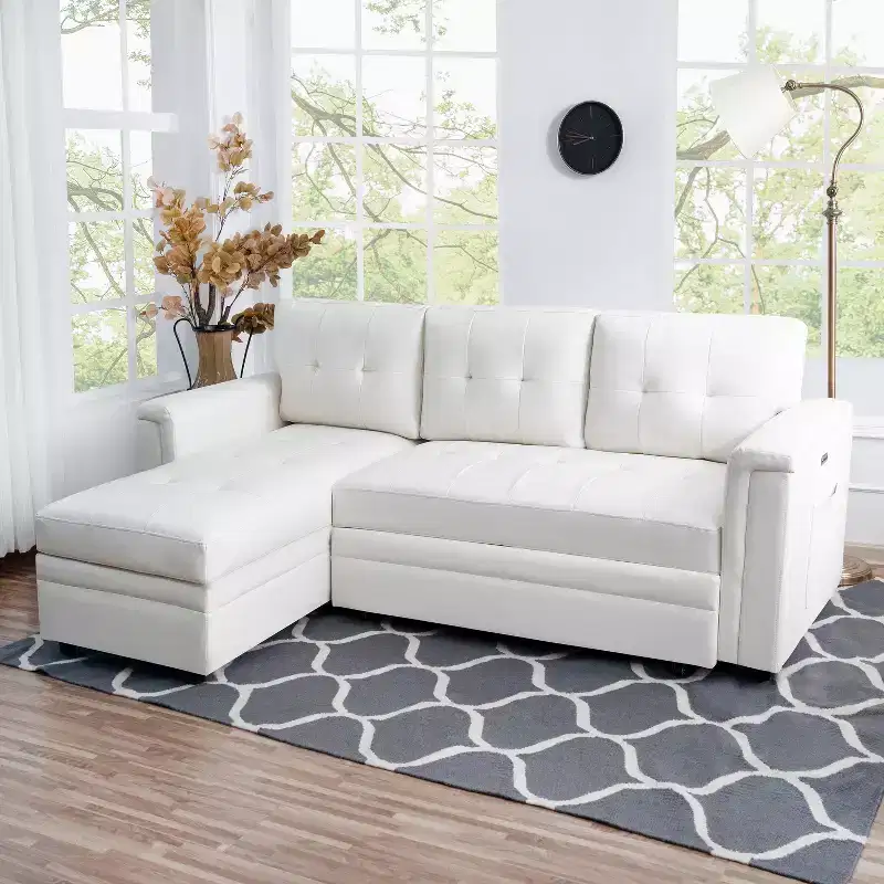 Home Imports Emporium Reversible Sleeper Sectional Sofa  Convertible Couch with Storage Chaise & Built-In USB Ports for Modern Living Rooms