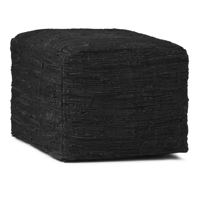 Square Braided Leather Pouf Ottoman, 18