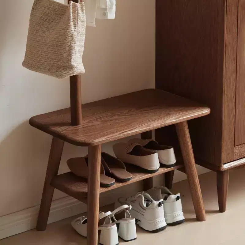 Christopher Knight Home Carpenter Mid-Century Modern Natural Solid Wood Shoe Stool With Cloth Hanger
