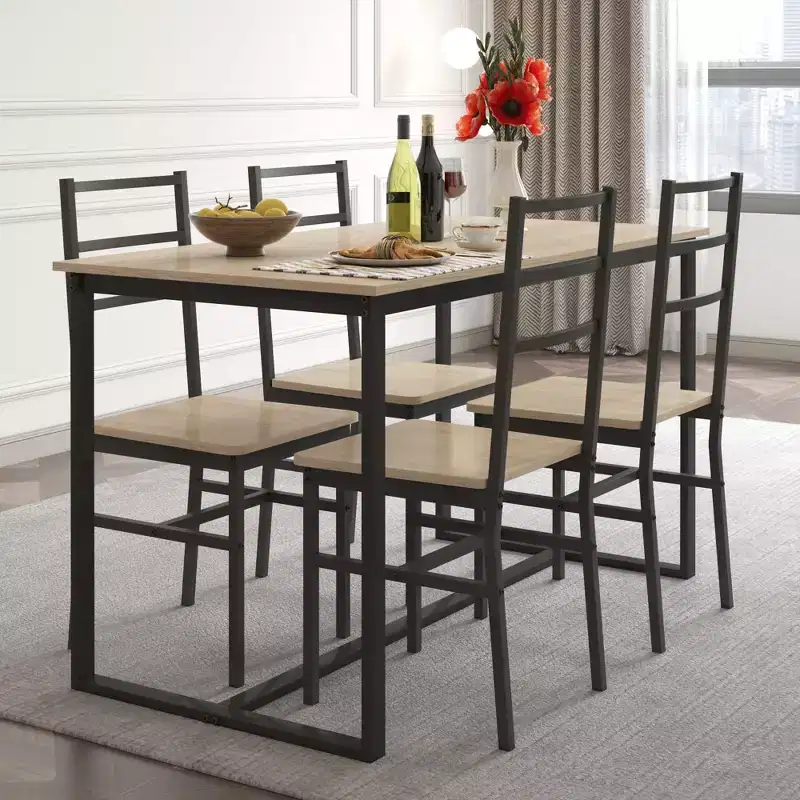Okak 5-Piece Industrial Style Dining Table Set & Backrest Chairs for Dining Room,Restaurant,Metal & Wood Dinette Set for Family Dinner
