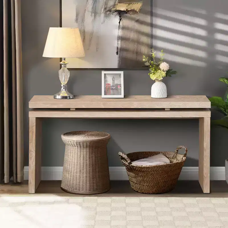 60IN Farmhouse Console Table with Thick Tabletop, Entryway Table with Double Board Suspension Design, Hallway Table for Lving Room