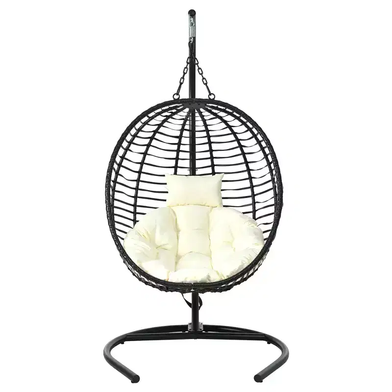 Whisen Single Person Folding Egg Chair with Stand, Hammock Swing Chair with Adjustable Anti-Slip Feet