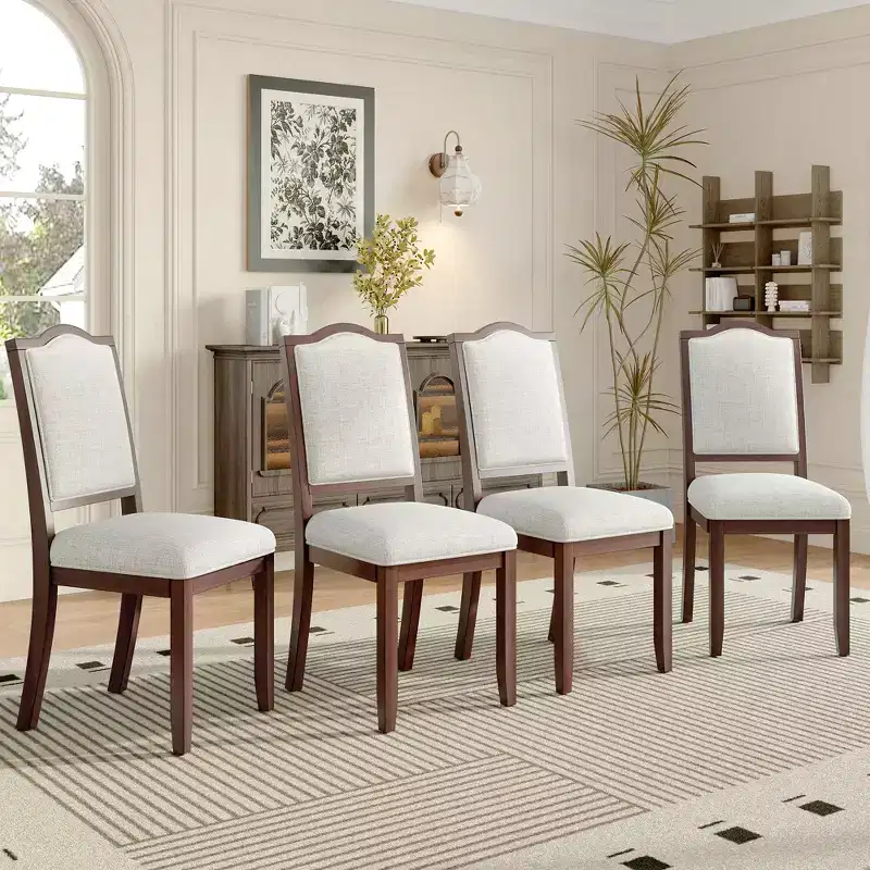 Set of 4 Farmhouse Dining Chairs with High Backs and Upholstered Seating
