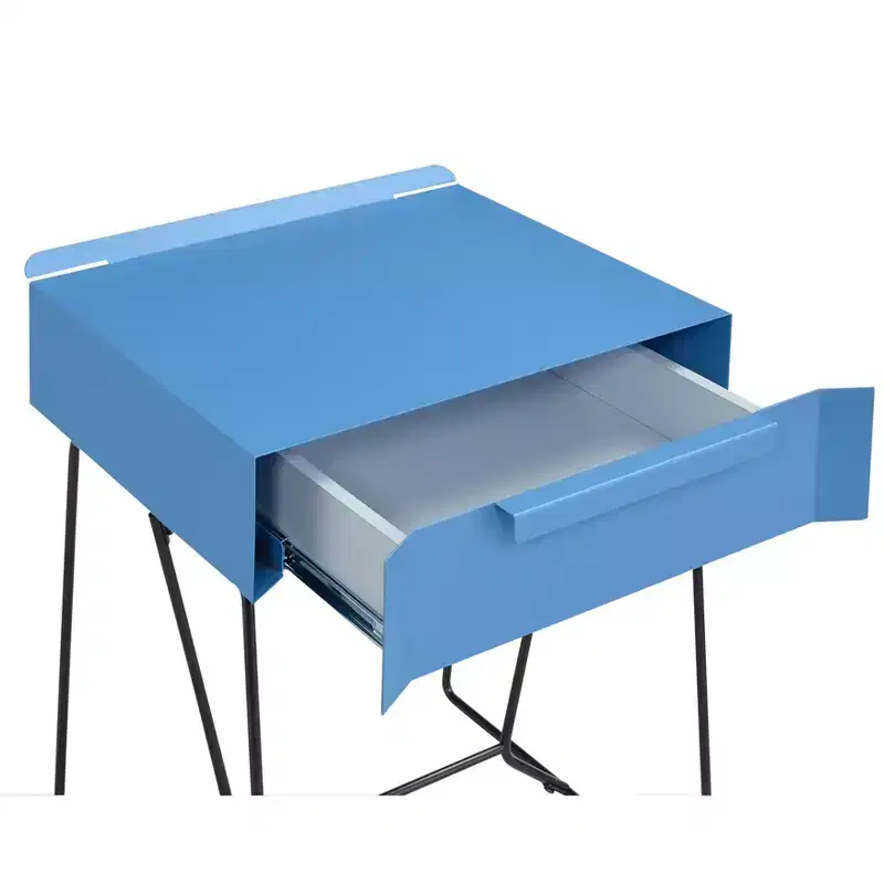 Modern Style Side Table Blue - Geometric Metal Base, Rectangular Top