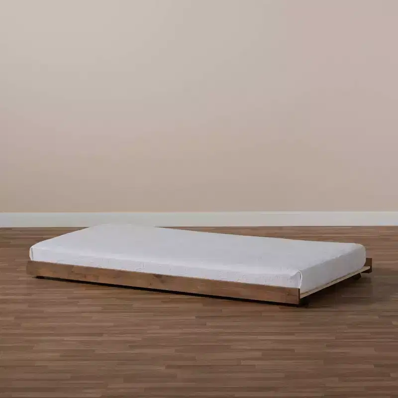 Twin Veles Trundle Bed Ash Walnut - Baxton Studio: Rubberwood Frame, No Box Spring Needed