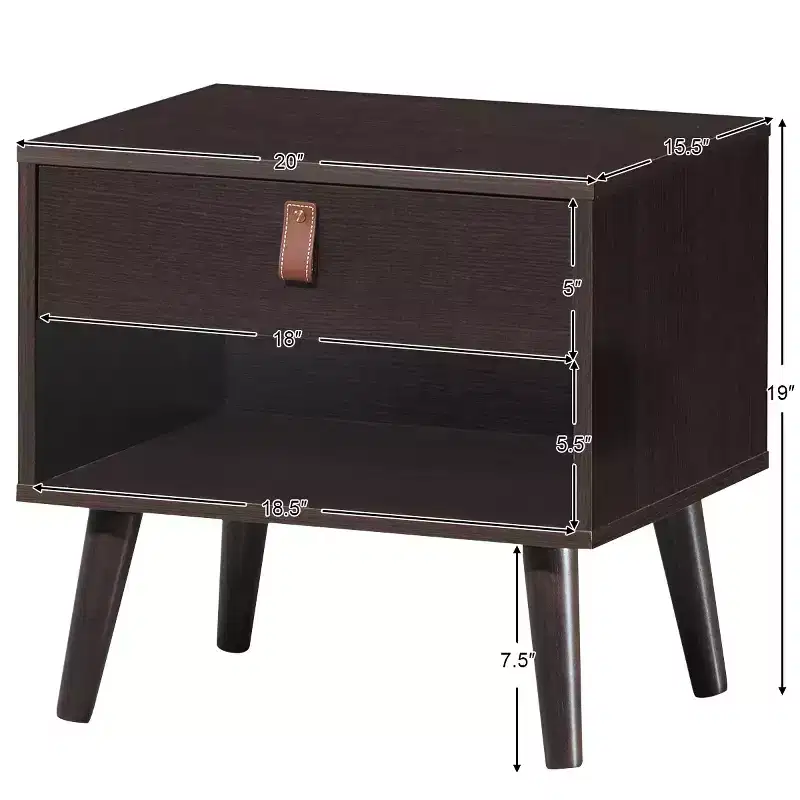 Costway Set of 2 Nightstand Sofa Side End BedsideTable Drawer