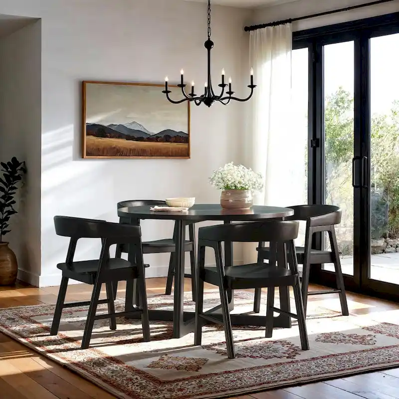 Modern Solid Wood Rounded Back Dining Chair with Armrests, Set of 2