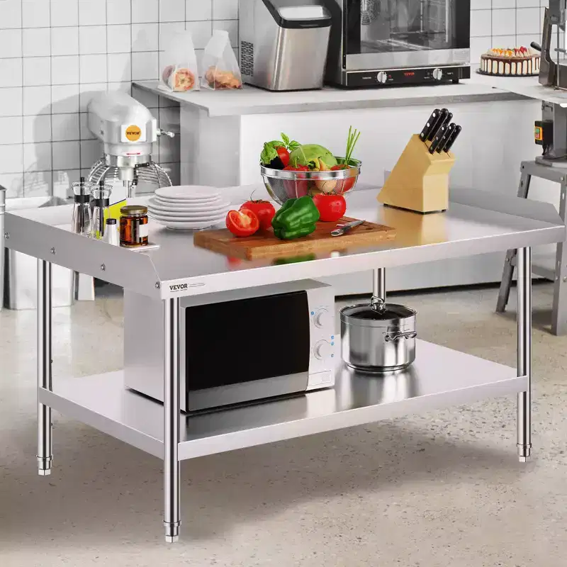 Stainless Steel Work Table, 30 x 48 x 26 Inch Commercial Food Prep Worktable, 3-Sided Backsplash Heavy Duty Prep Worktable, Metal Work Table