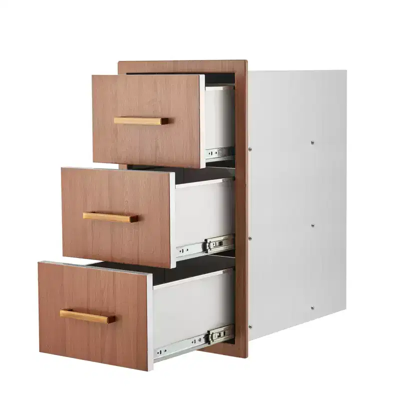 Outdoor Kitchen Drawers 16 W x 28.5 H x 20.5 D, Flush Mount Triple Access BBQ Drawers with Handle for Kitchens, BBQ Island, Patio Grill Station