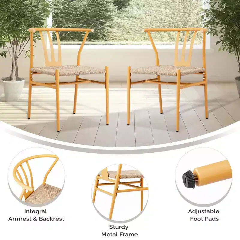 Karl Home | Yellow Metal-framed Weave Dining Chair (4-Pack)