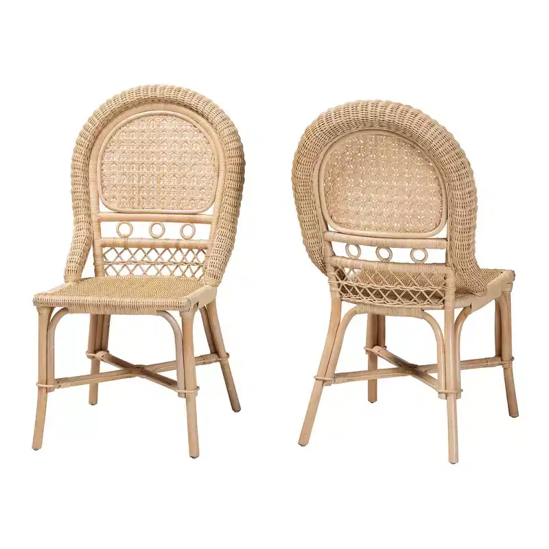 bali & pari Jelita Modern Bohemian Natural Brown Rattan 2-Piece Dining Chair Set