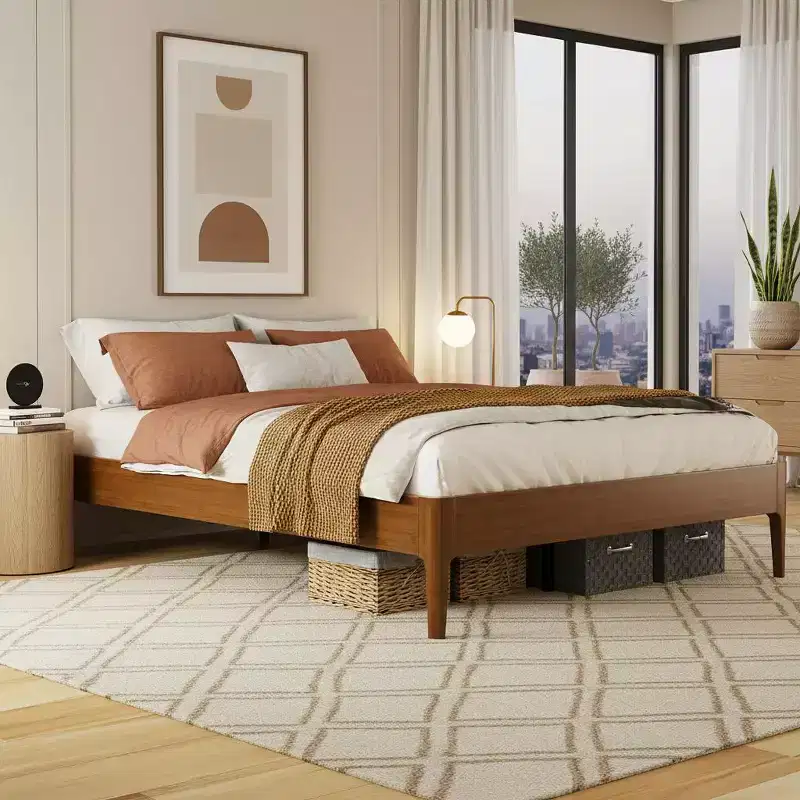 Solid Bamboo Platform Bed Frame with Metal Center Support & Underbed Storage