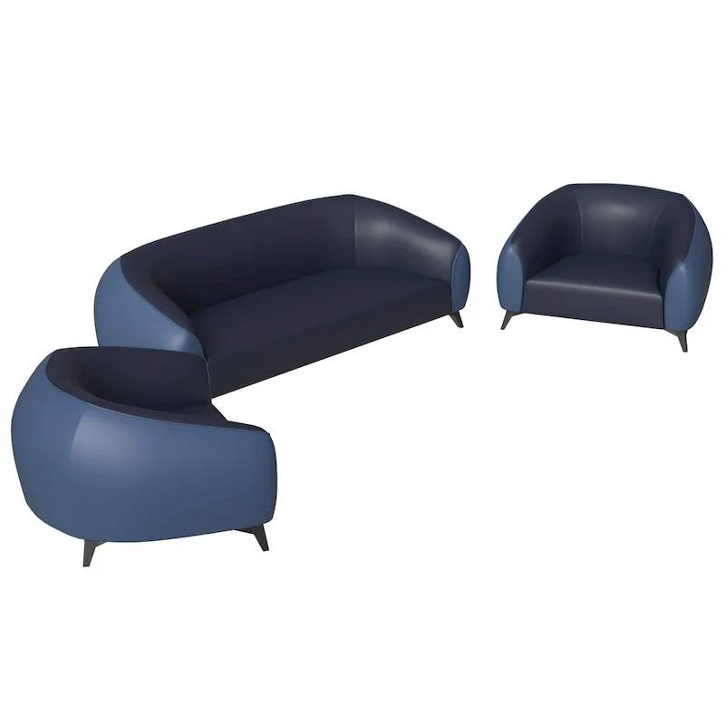3-Piece Sofa Set Upholstered PU Leather with Solid Wood Frame and Steel Legs Opula Series by LeisureMod