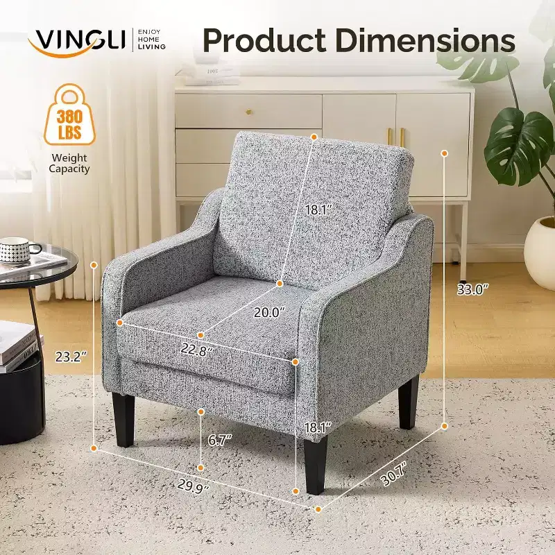 VINGLI Accent Chair for Living Room Chairs Reading Chair for Bedroom Chair Scooped Arm Chair Mid Century Modern Accent Chairs Upholstered Comfy Chair