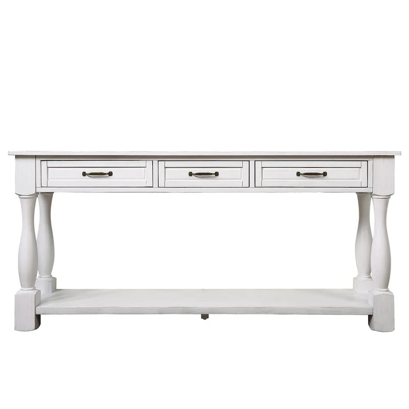 Solid Wood Console Table with 3 Drawers and Bottom Shelf - 63W